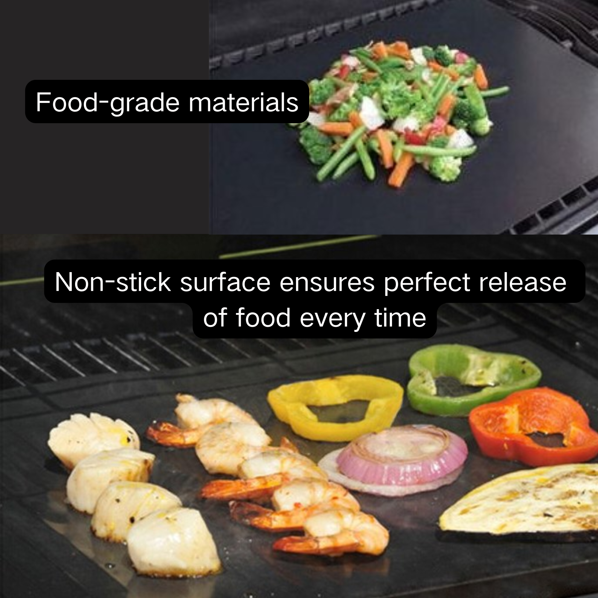 ASMOKE Premium Copper & Black BBQ Grill Mats (2-Pack) - Non-Stick PTFE Coating, Cooking Mats| Reusable and Easy to Clean 5