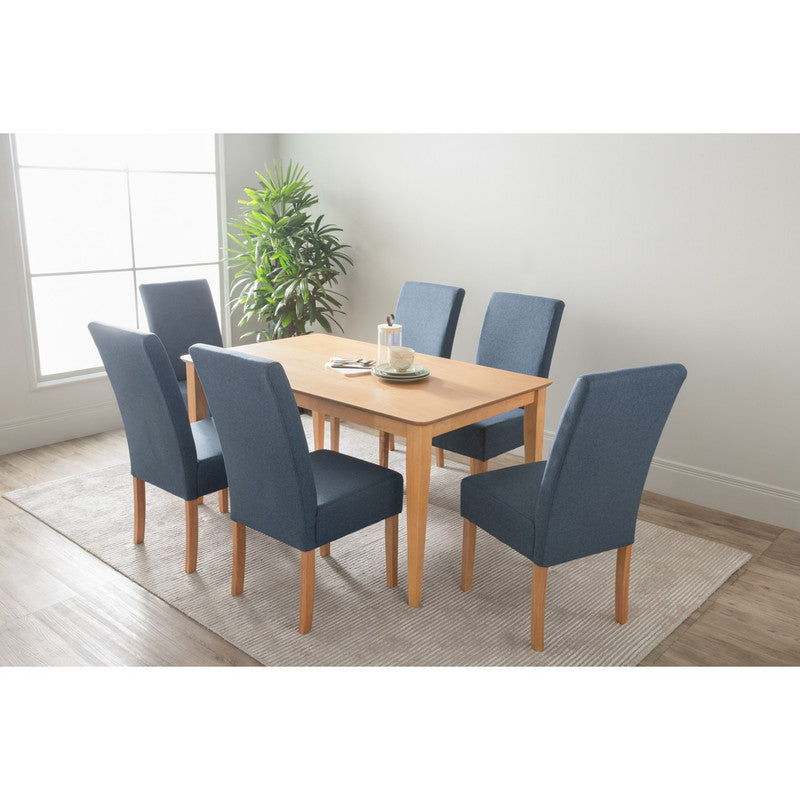 Mesi Dining Chair x2 - Natural Colour Legs Blue Colour Challis Fabric Upholstery 3