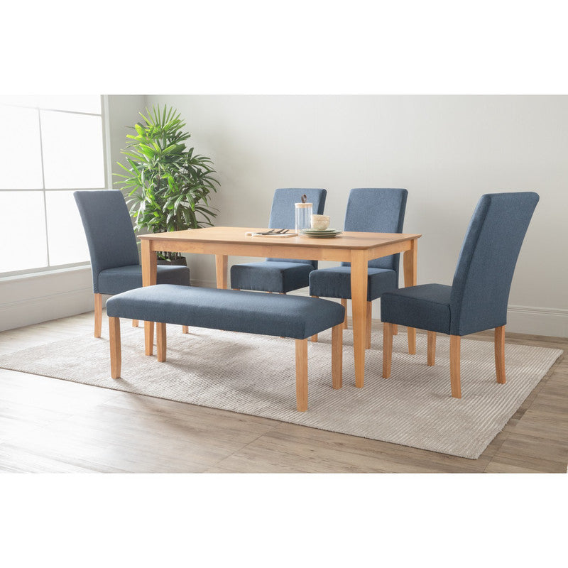 Mesi Dining Chair x2 - Natural Colour Legs Blue Colour Challis Fabric Upholstery 4