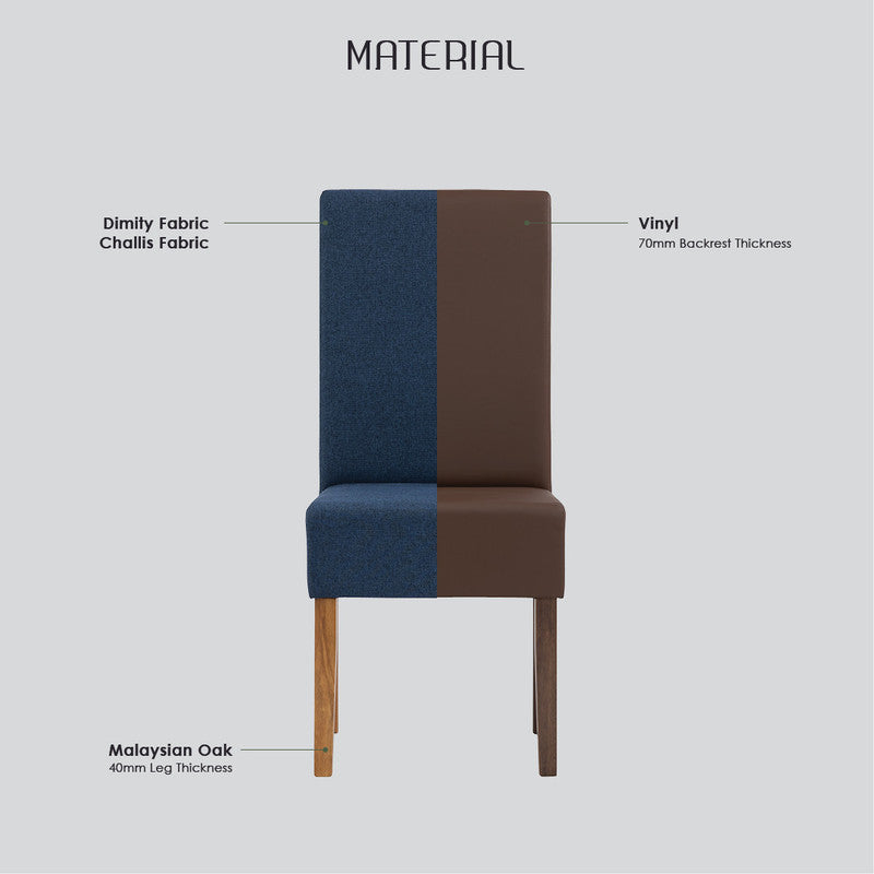 Mesi Dining Chair x2 - Natural Colour Legs Blue Colour Challis Fabric Upholstery 6