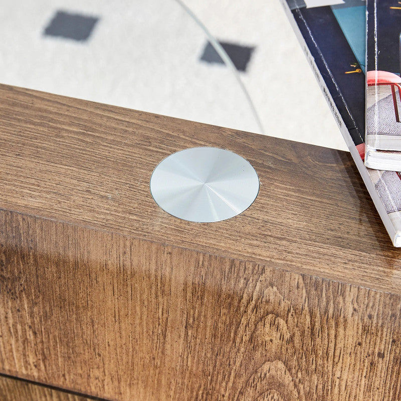 'MINORI' Double Layer Clear Tempered Glass Dark Wood Grain Coffee Table 5