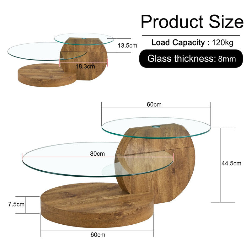 'MINORI' Double Layer Clear Tempered Glass Dark Wood Grain Coffee Table 7