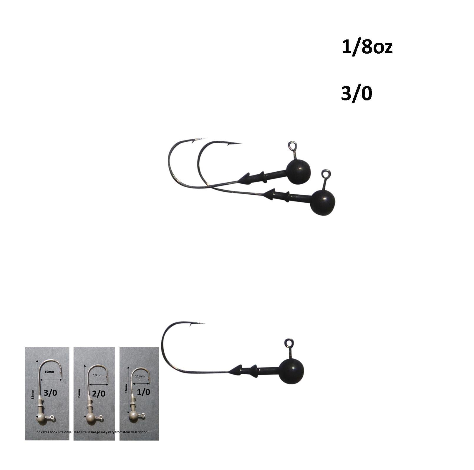 Vike 1/8 oz Round Jig Head with a Size 3/0 Hook Tungsten, 3 pack