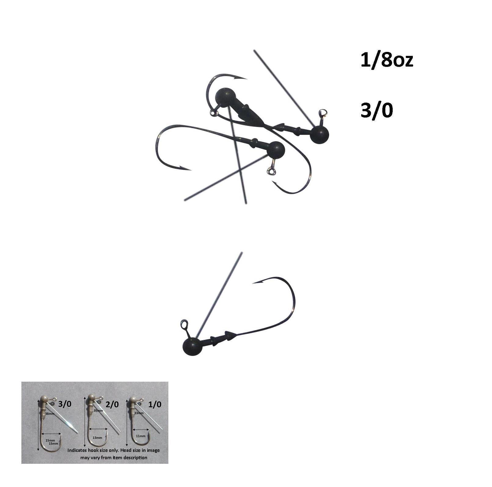 Vike 1/8 oz Weedless Round Jig Head with a Size 3/0 Hook Tungsten, 3 pack