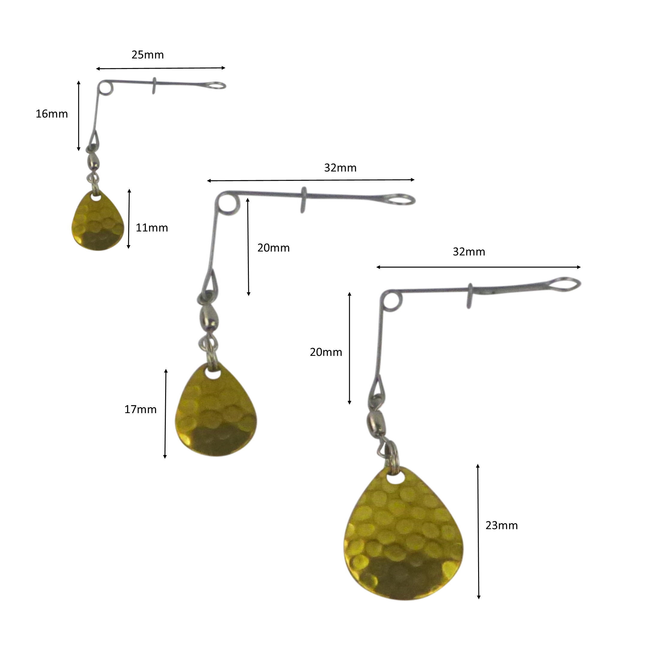 Swimerz Jig Spinner, Large, Hammered Brass, 5 Pack