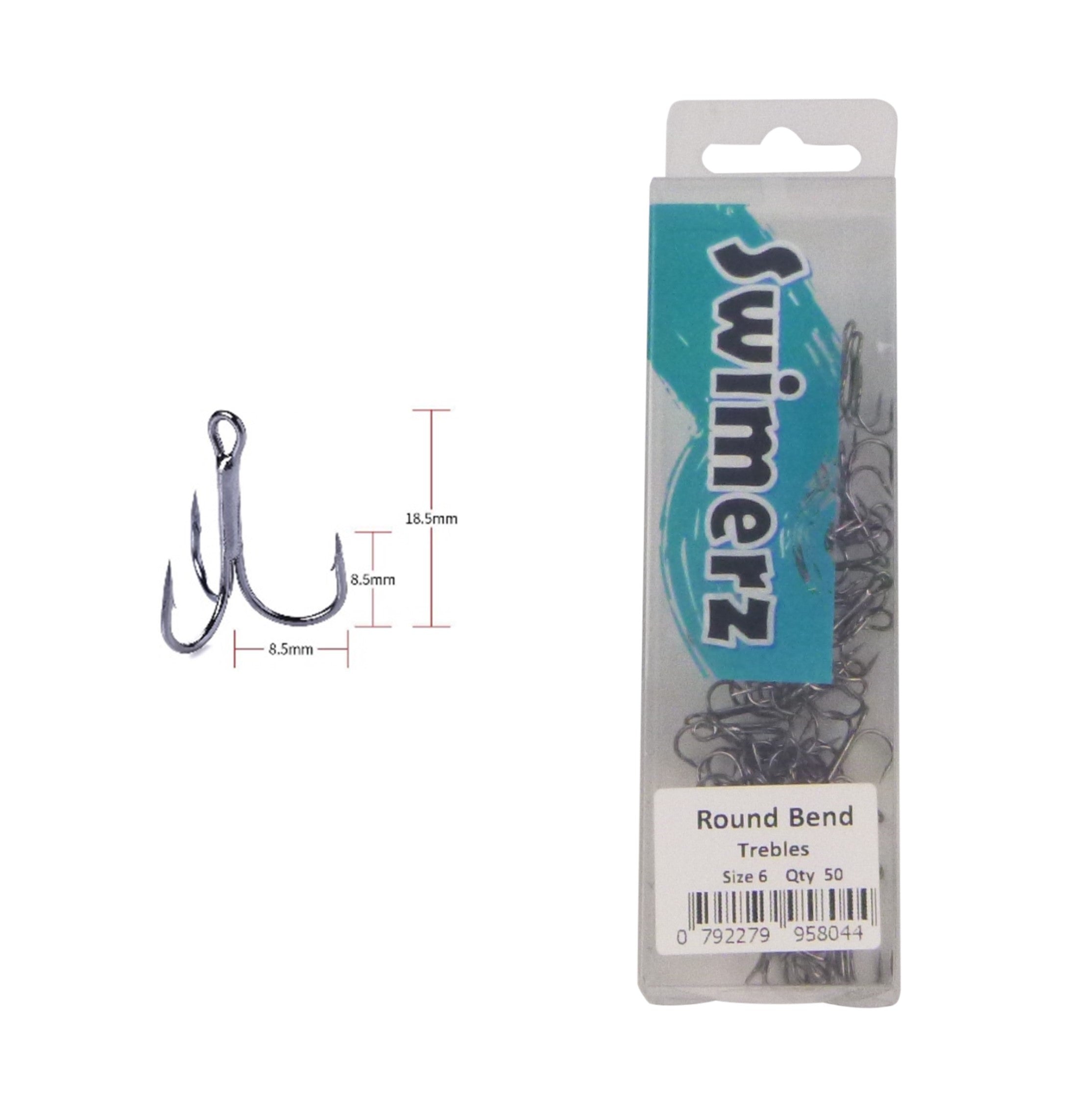 Swimerz Round Bend Trebles Size 6, 50 pack