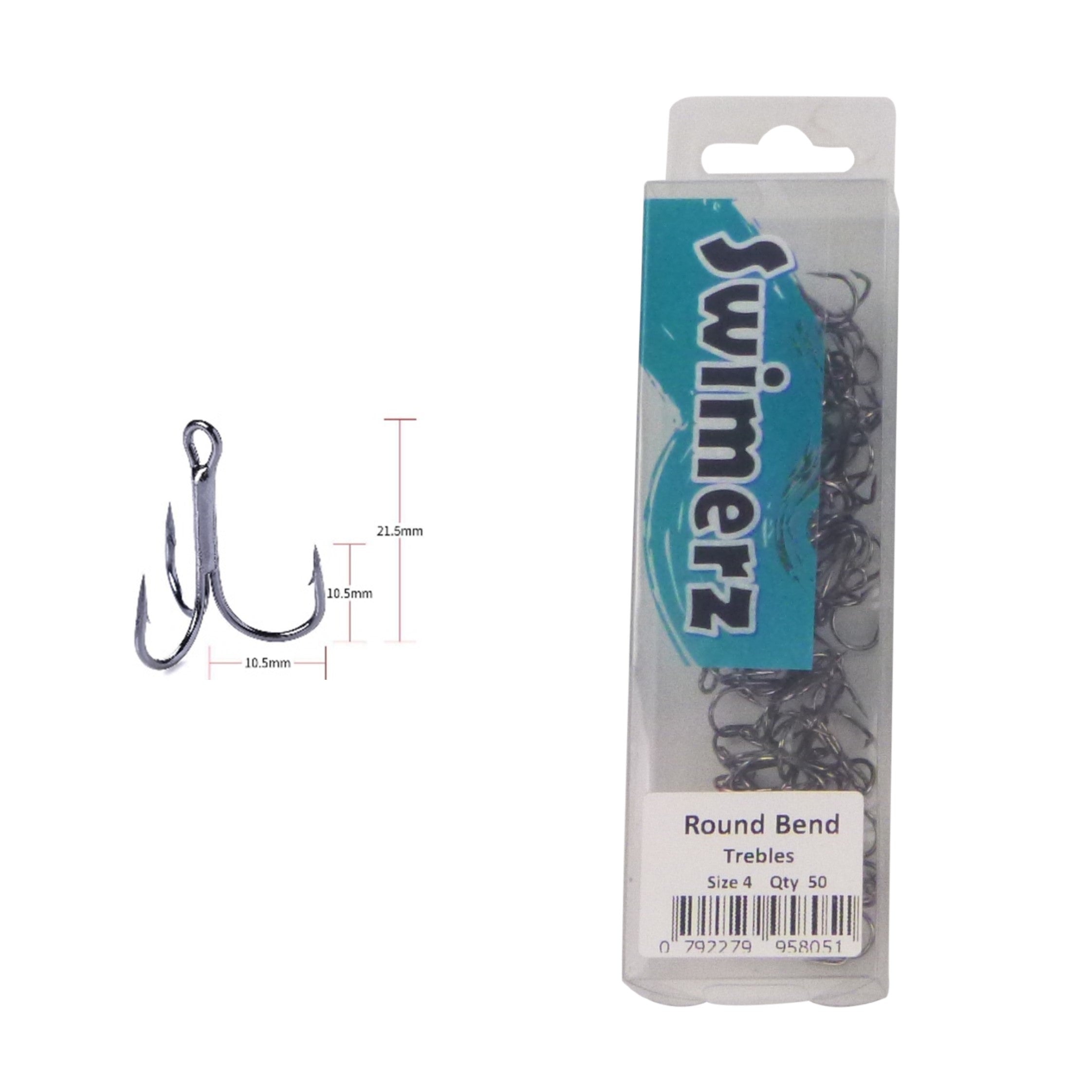 Swimerz Round Bend Trebles Size 4, 50 pack
