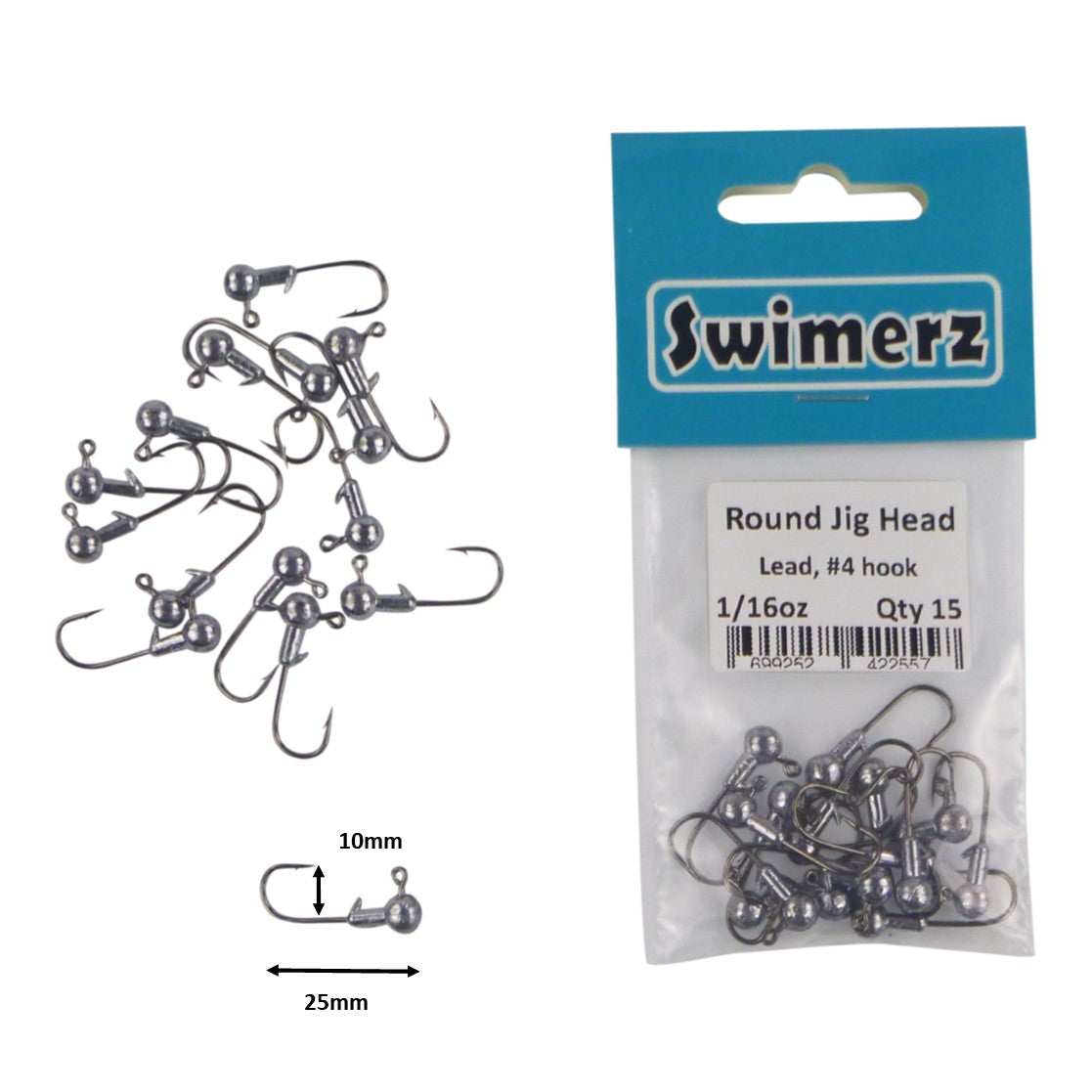 Swimerz Round Jig Head, 1/16 oz #4 Hook, 15 pack