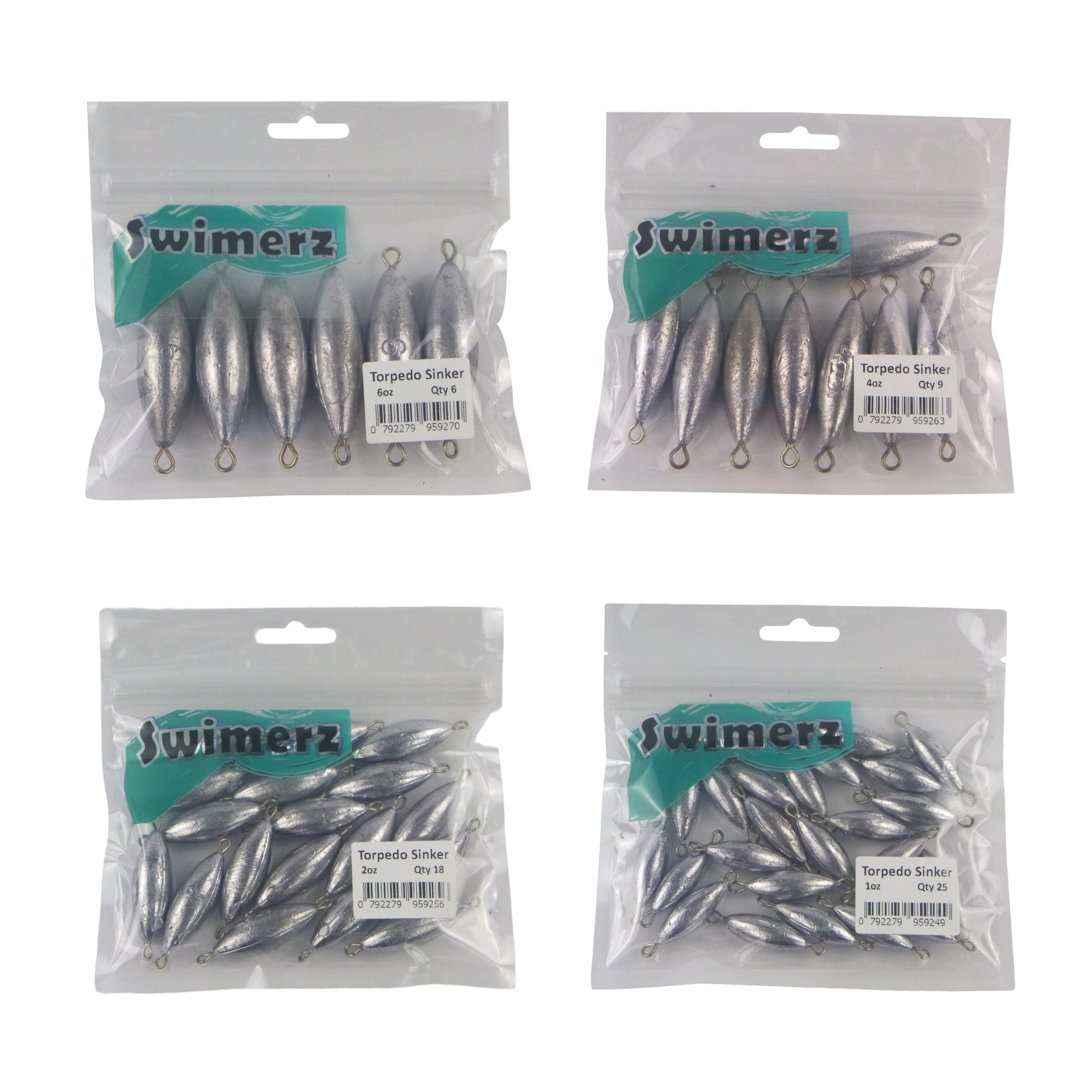 Swimerz Bulk Pack Torpedo Trolling Sinker, 4 sizes, Qty 58