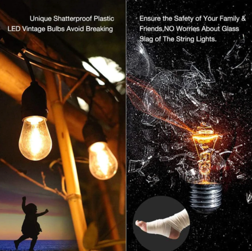 15m Solar Power Outdoor String Lights - 48 Ft Hanging Edison Bulbs Create Bistro Ambience in Your Yard - Commercial Grade 4