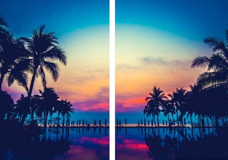 Sea View 3D Printing Blockout Curtains 2x131x160cm PINCH PLEAT Fabric Seascape 3