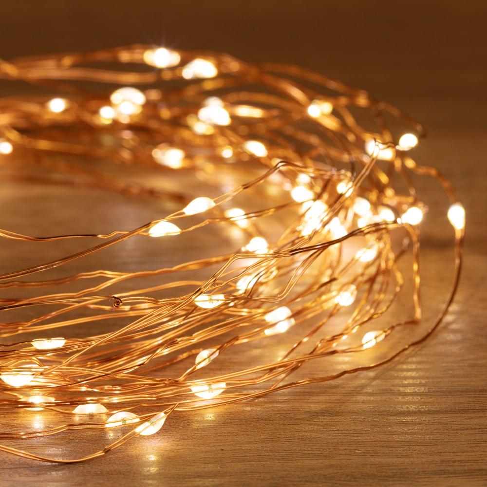 Battery Operated 100 LED Wire Pin Lights – 10m, available in 3 Colors - Warm White 4