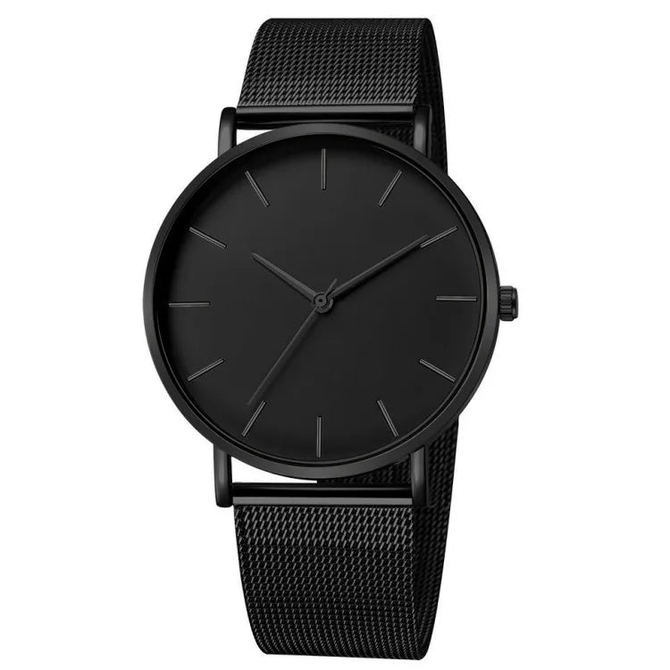NNEOBA Mens Ultra Thin Magnetic Bracelet Quartz Watch - All-Black Slim Mesh Steel 3