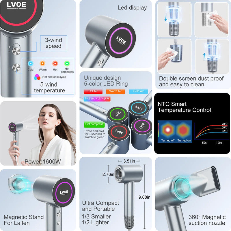 NNEOBA Professional High-Speed Hair Dryer 1600W 3