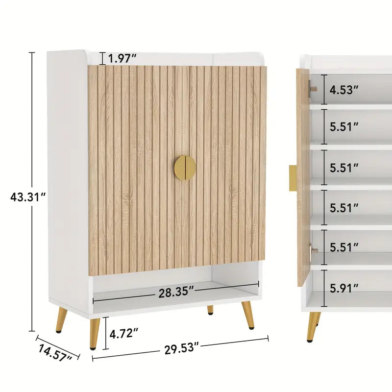 NNETMLT 7-Tier Shoe Storage Cabinet with Adjustable Shelves, Wood and Gold 5