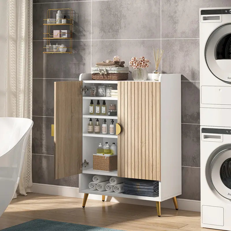 NNETMLT 7-Tier Shoe Storage Cabinet with Adjustable Shelves, Wood and Gold 7