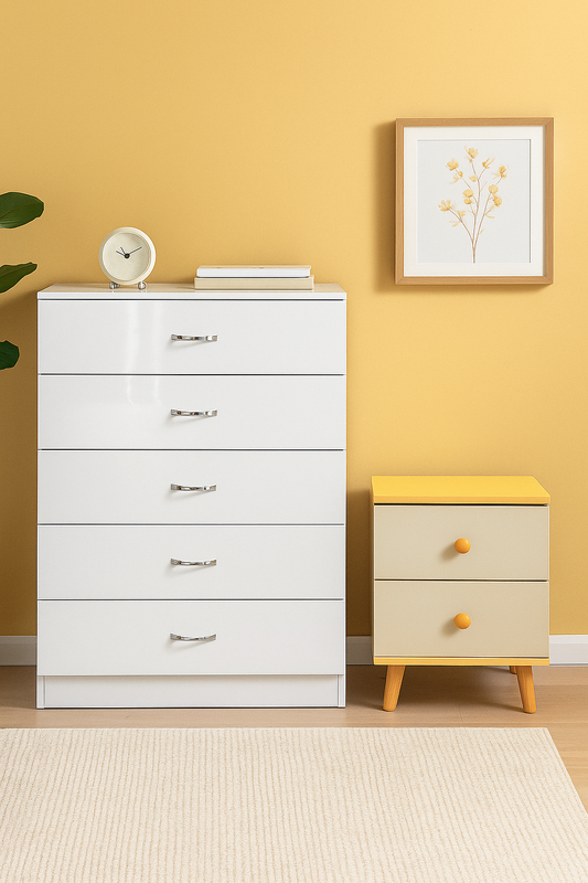 NNECN 5 Layer White Drawer Chest Storage with Bedside Table 5