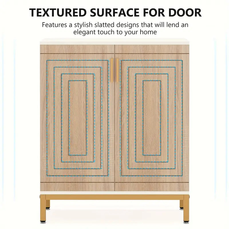 NNETMLT 5-Tier Shoe Cabinet with Geometric Pattern Doors-White/Natural 10