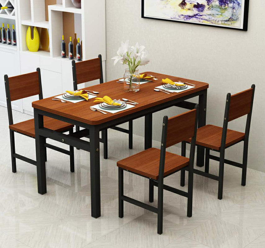 NNECN Wood & Steel Dining Set (Oak & Black) 3