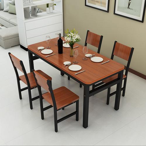 NNECN Wood & Steel Dining Set (Oak & Black) 6
