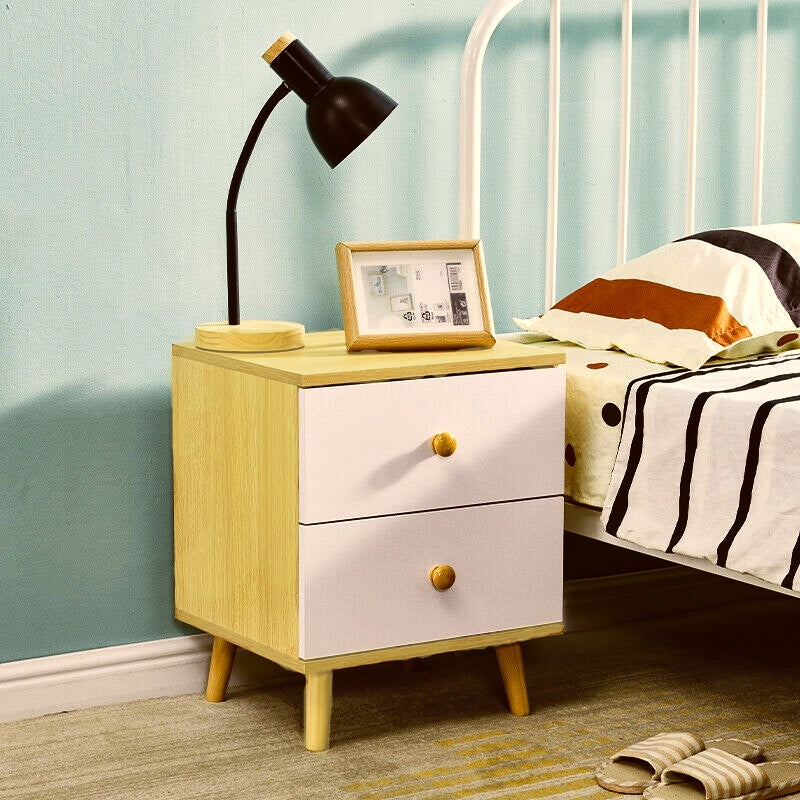 NNECN Wooden Bedside Cabinet with Two Drawers and Sturdy Legs 3