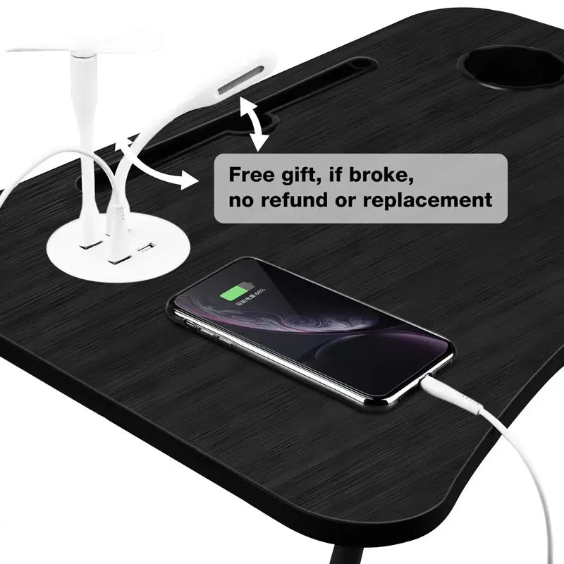 NNECN Laptop Desk Bed Table Tray Folding Breakfast Table Portable Lap Standing Desk Notebook Stand Reading Holder for Bed/Sofa Large Lap Desk with USB-Charger and Cup-Holder 3