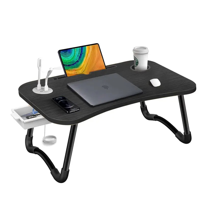 NNECN Laptop Desk Bed Table Tray Folding Breakfast Table Portable Lap Standing Desk Notebook Stand Reading Holder for Bed/Sofa Large Lap Desk with USB-Charger and Cup-Holder 6
