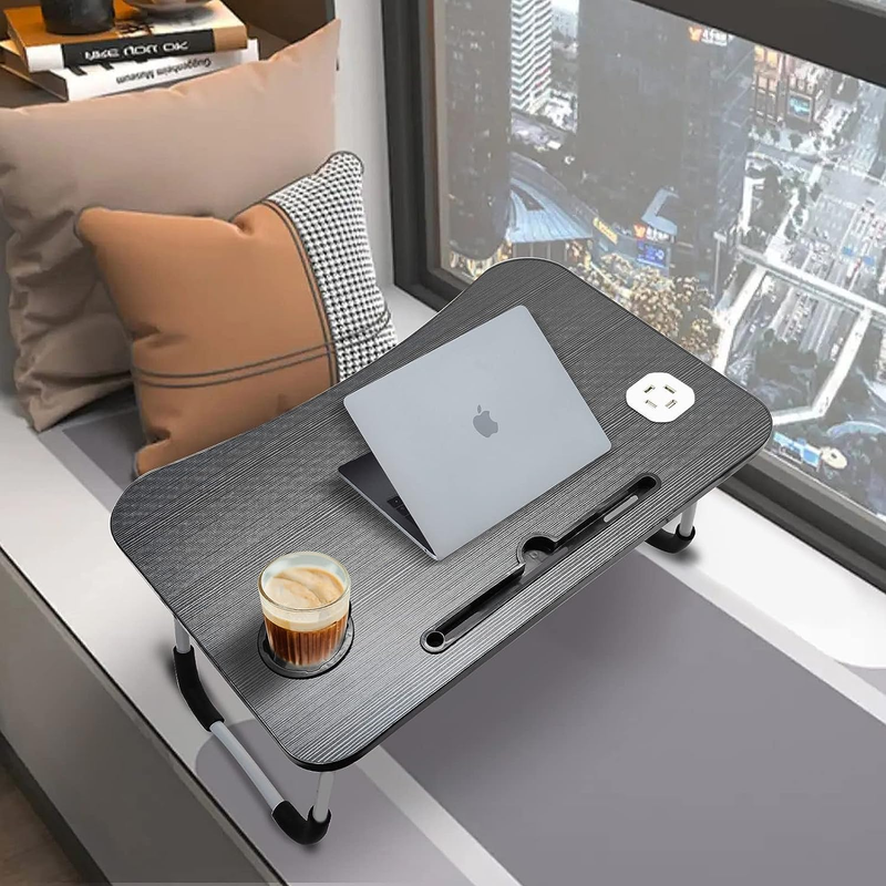 NNECN Laptop Desk Bed Table Tray Folding Breakfast Table Portable Lap Standing Desk Notebook Stand Reading Holder for Bed/Sofa Large Lap Desk with USB-Charger and Cup-Holder 8