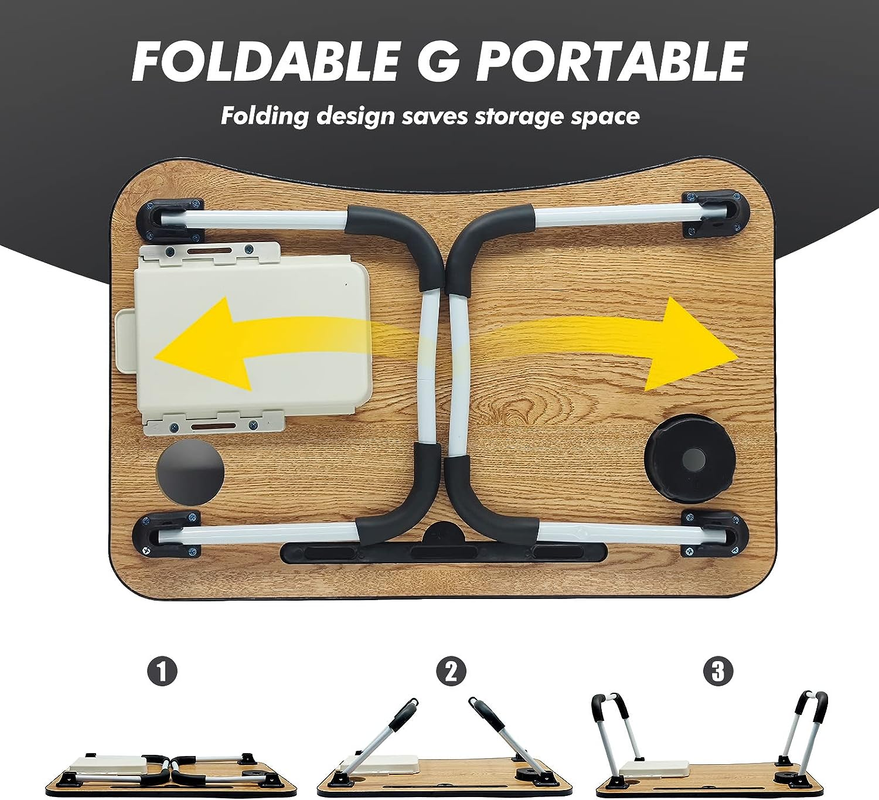 NNECN Laptop Desk Bed Table Tray Folding Breakfast Table Portable Lap Standing Desk Notebook Stand Reading Holder for Bed/Sofa Large Lap Desk with USB-Charger and Cup-Holder 9