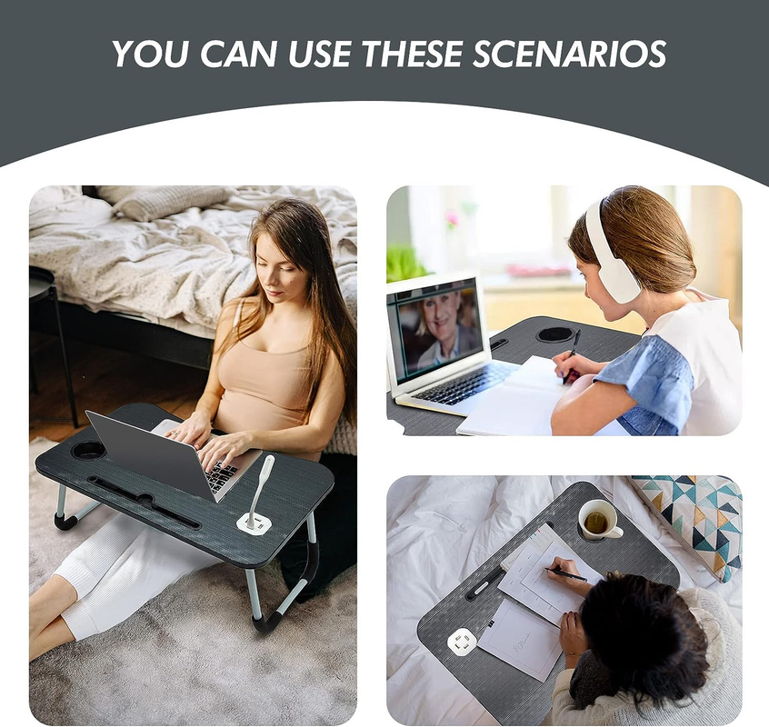 NNECN Laptop Desk Bed Table Tray Folding Breakfast Table Portable Lap Standing Desk Notebook Stand Reading Holder for Bed/Sofa Large Lap Desk with USB-Charger and Cup-Holder 11