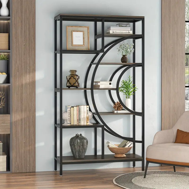 NNETMLT 8-Tier 71-Inch Industrial Geometric Bookcase with Metal Frame 3