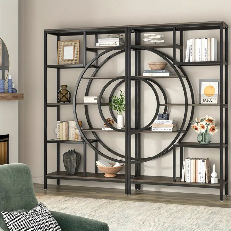 NNETMLT 8-Tier 71-Inch Industrial Geometric Bookcase with Metal Frame 6