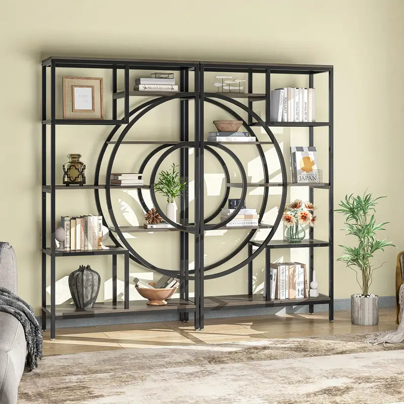 NNETMLT 8-Tier 71-Inch Industrial Geometric Bookcase with Metal Frame 7