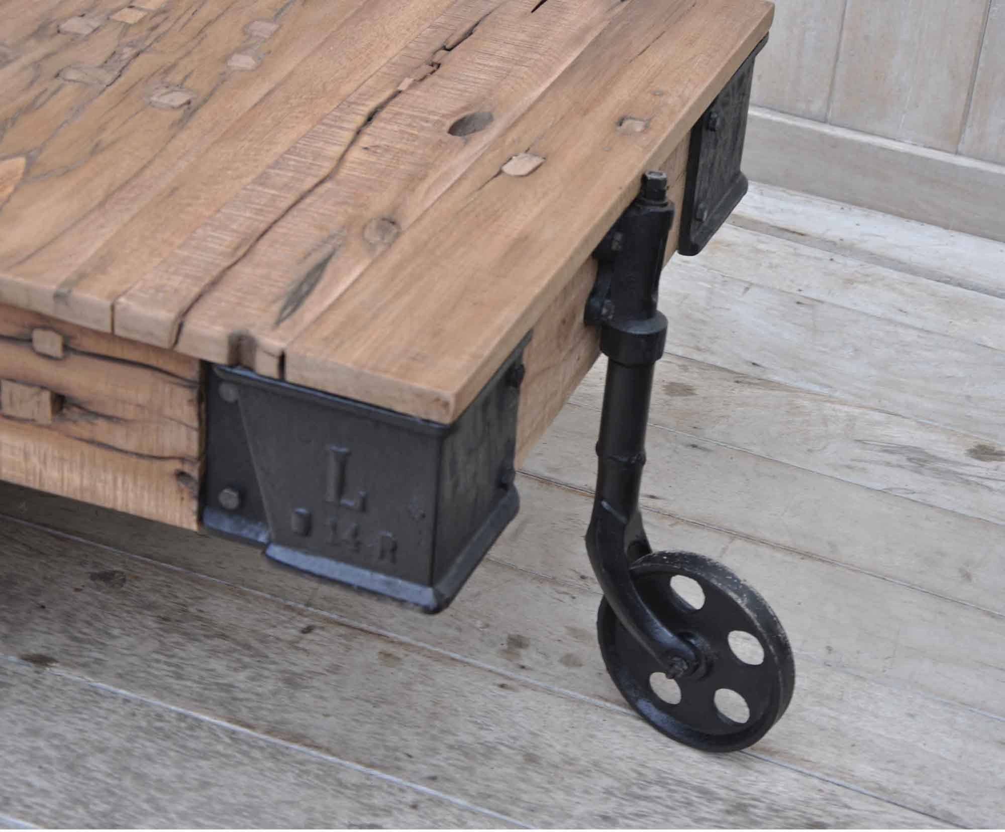 OLD RAILWAY SLEEPER INDUSTRIAL CART COFFEE TABLE 3