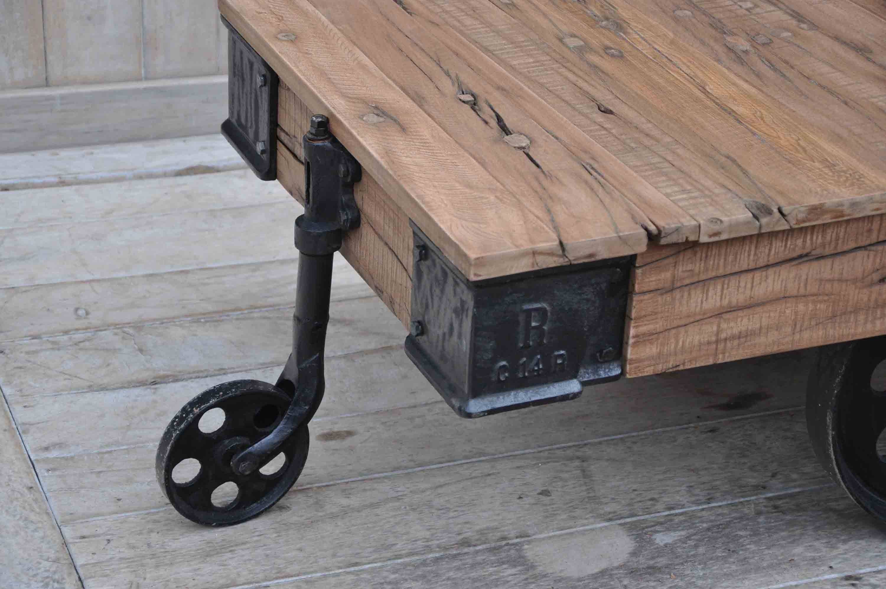 OLD RAILWAY SLEEPER INDUSTRIAL CART COFFEE TABLE 5
