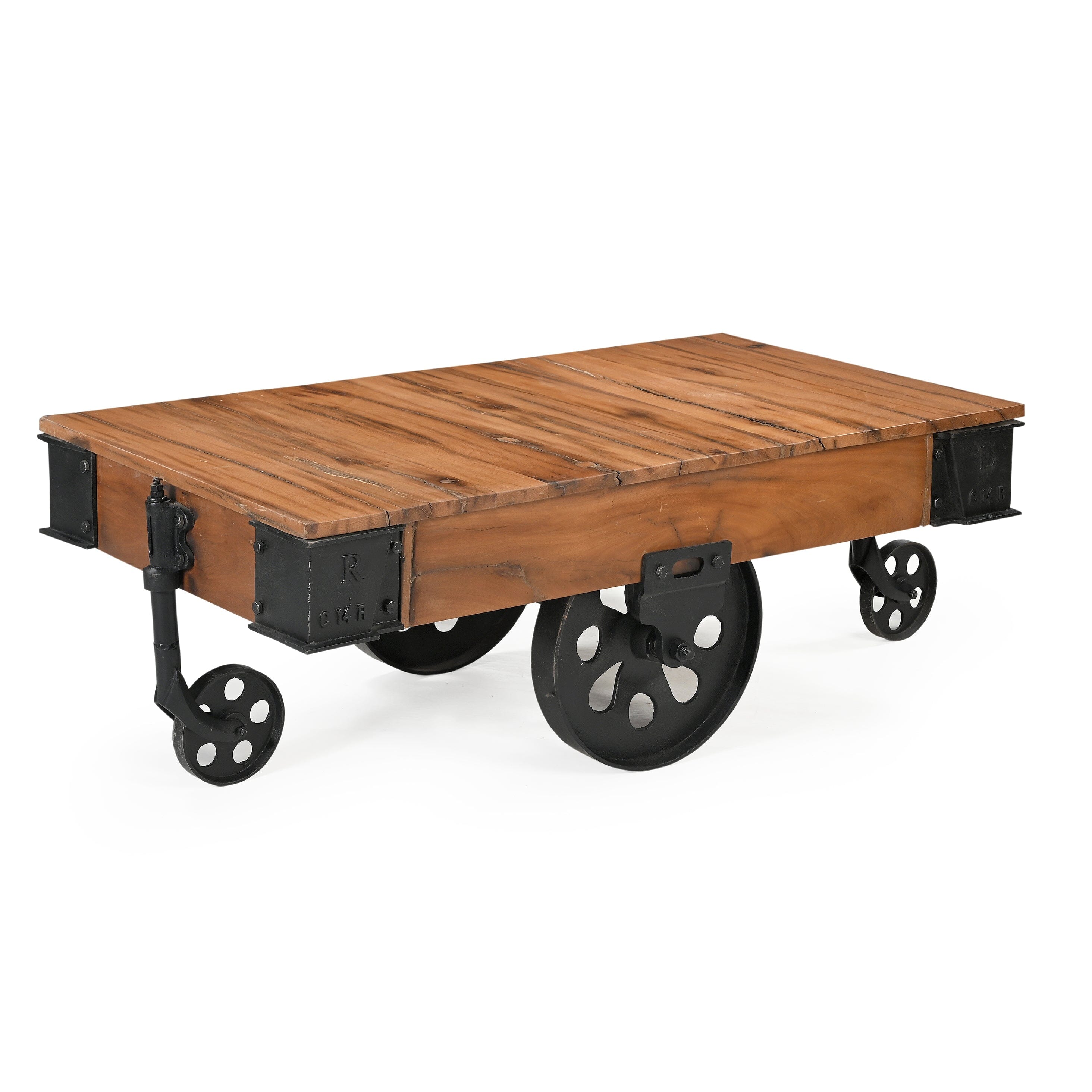 OLD RAILWAY SLEEPER INDUSTRIAL CART COFFEE TABLE 7
