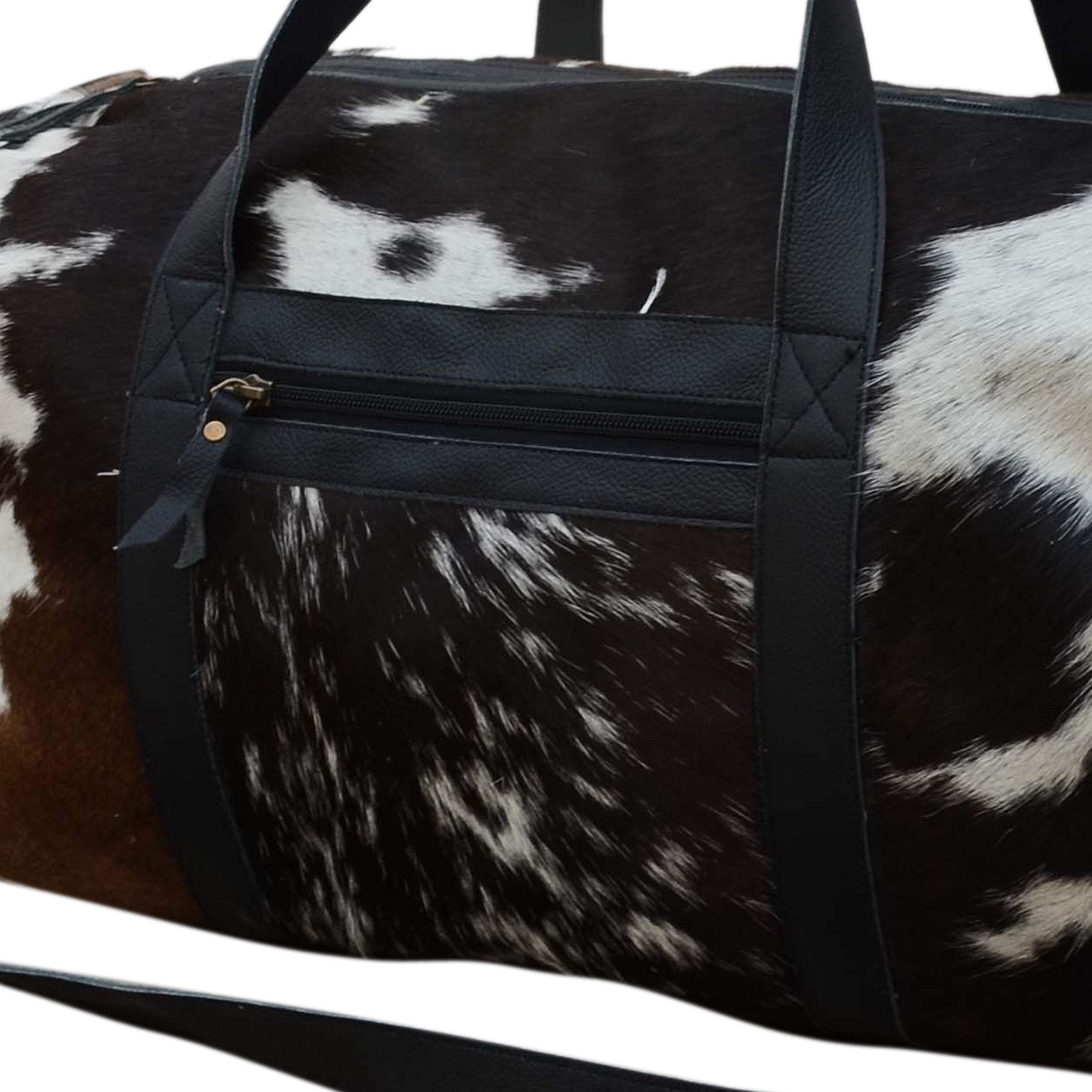 COWHIDE PATCH OVERNIGHT BAG 6