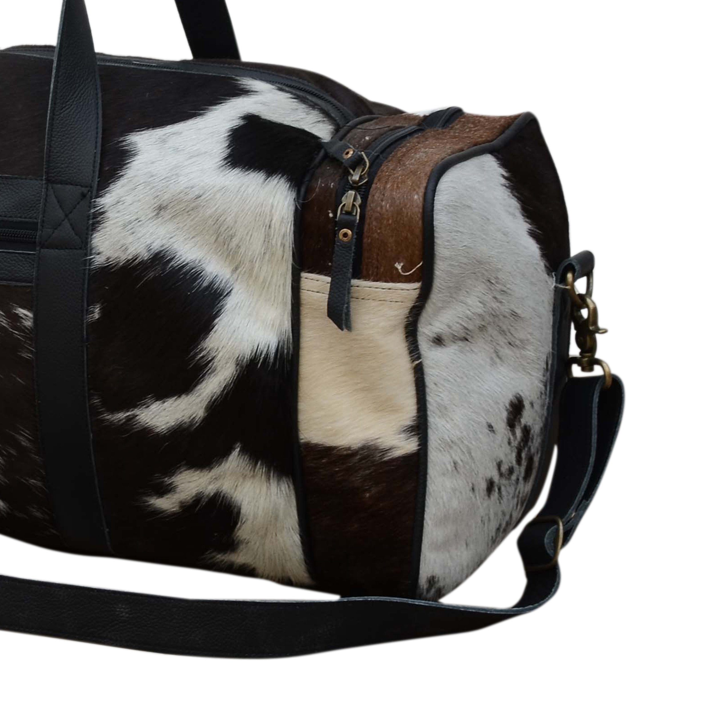 COWHIDE PATCH OVERNIGHT BAG 7