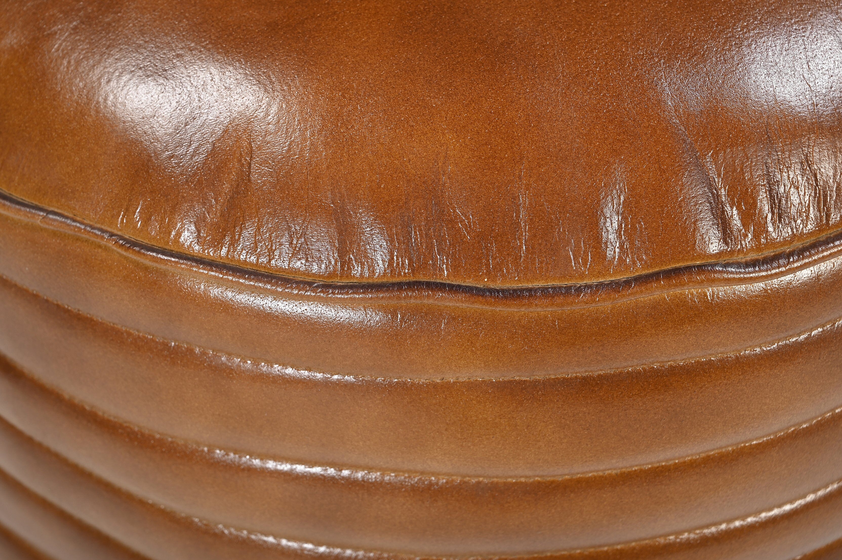 CARAMEL GROOVED LEATHER OTTOMAN 3