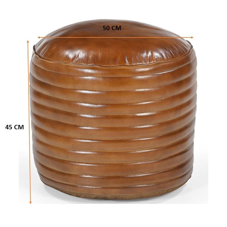 CARAMEL GROOVED LEATHER OTTOMAN 4