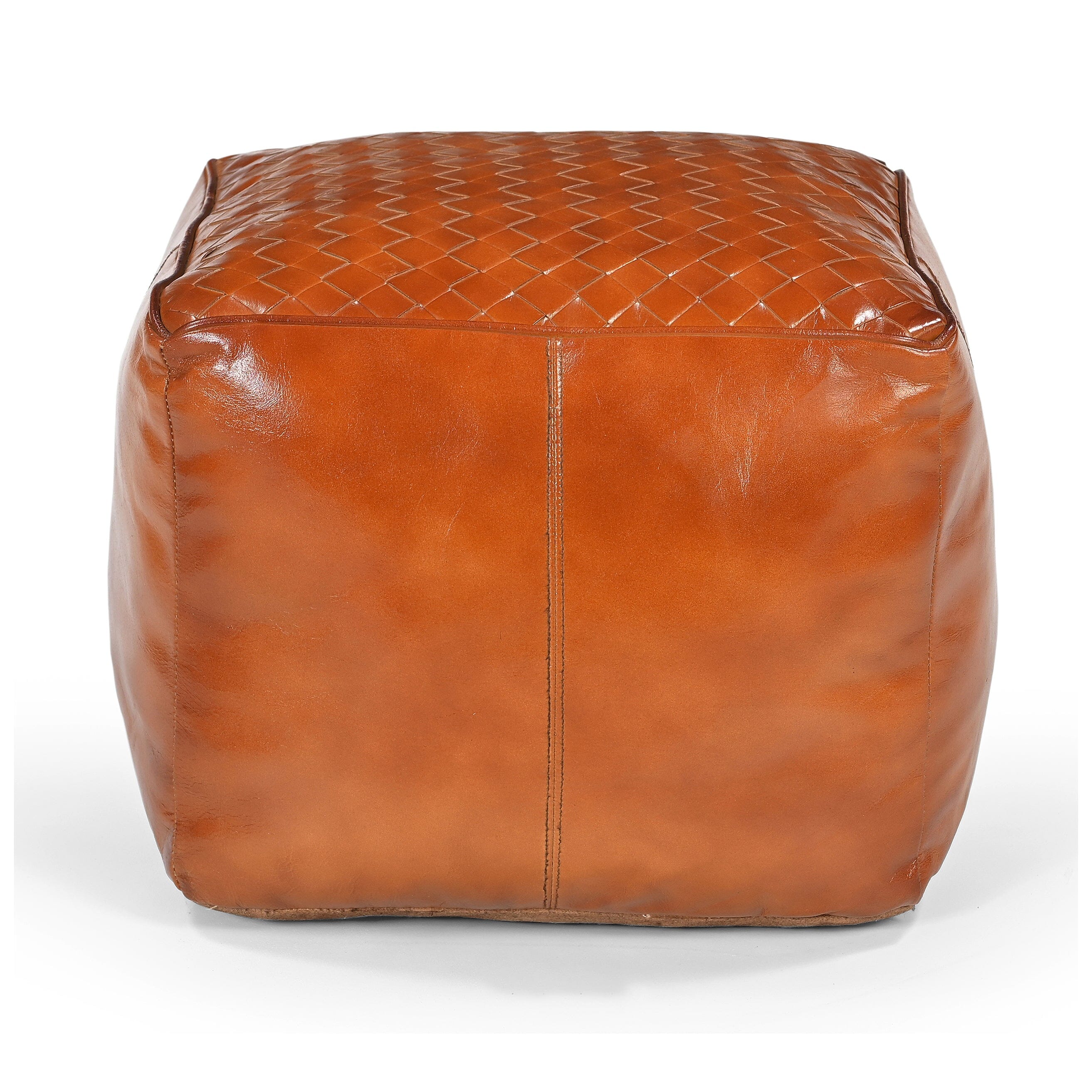 SQUARE LATTICED LEATHER OTTOMAN 3