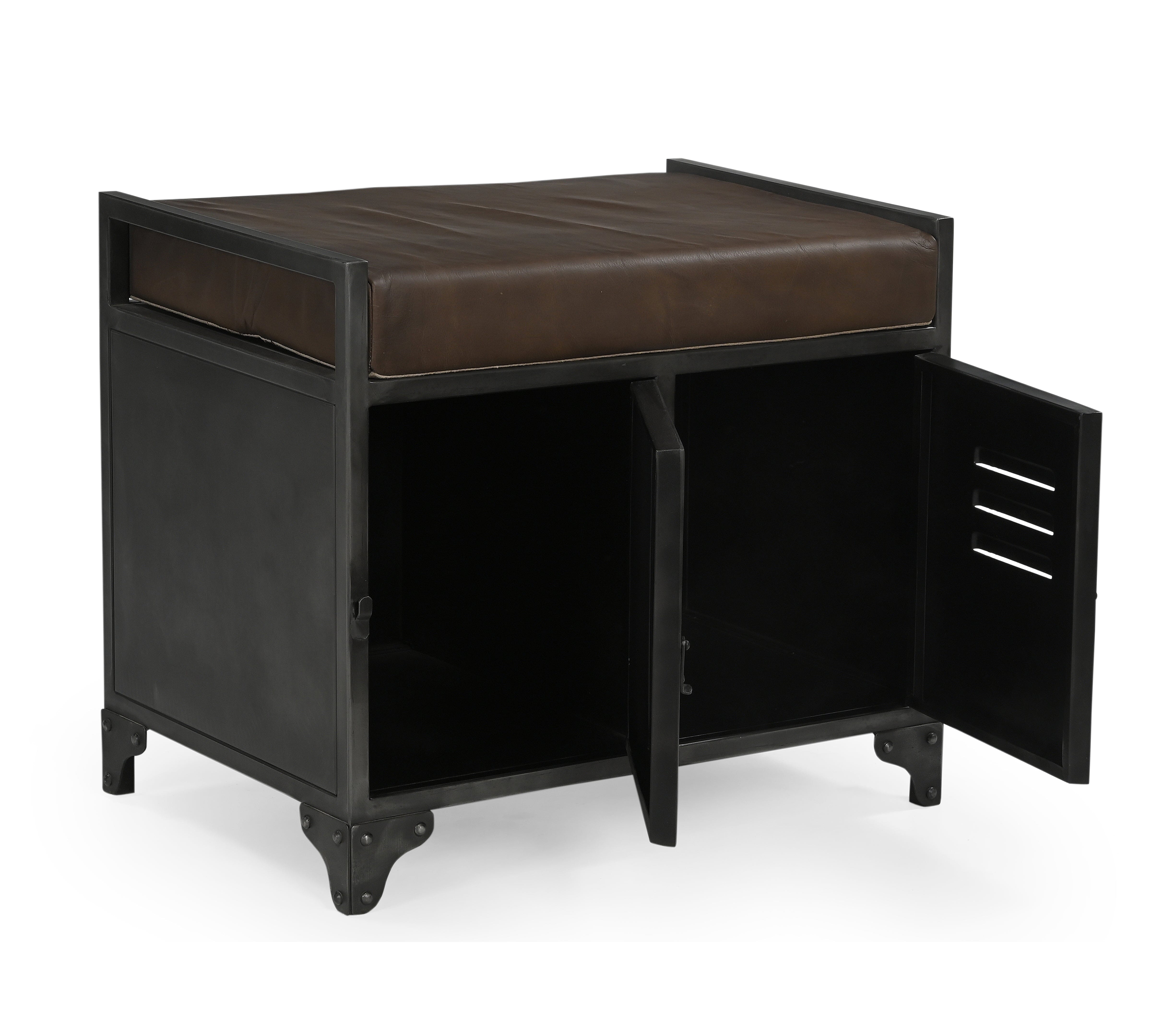 SMALL HAND MADE LOCKER BENCH WITH GENUINE LEATHER 5