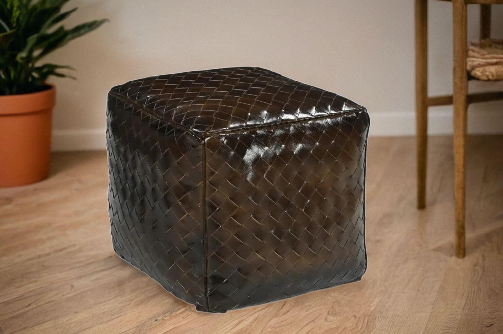 GENUINE LEATHER LATTICE OTTOMAN 5