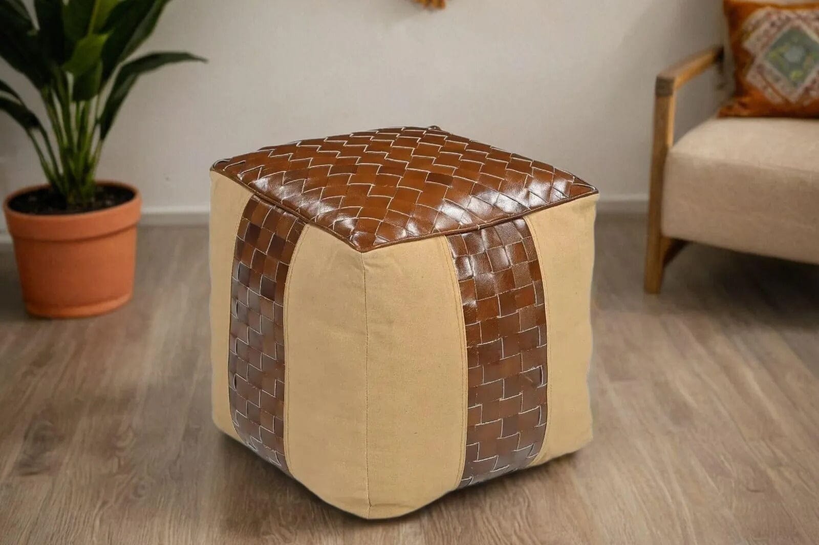 GENUINE LEATHER AND CANVAS OTTOMAN 4