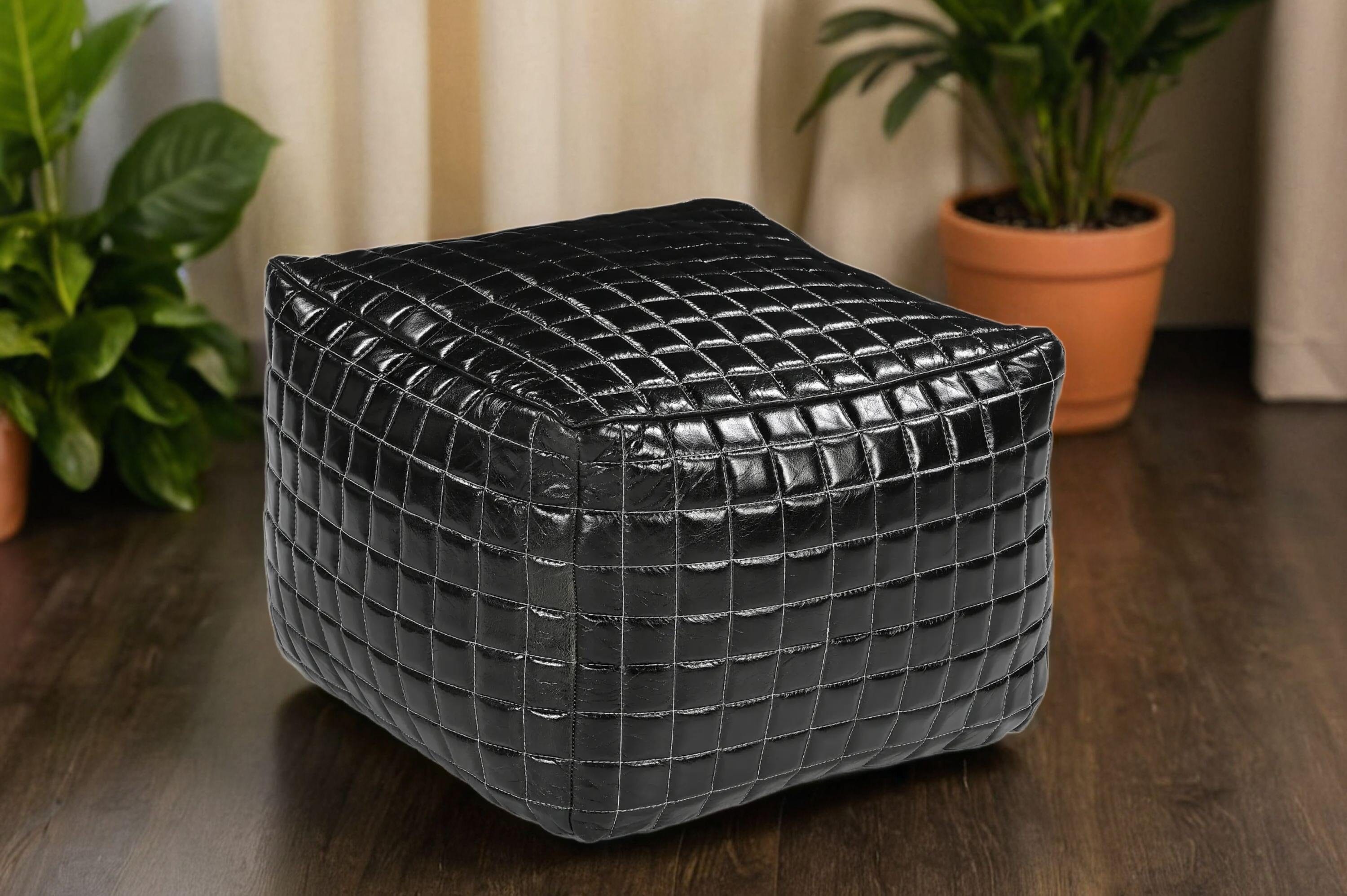 SLEEK BLACK LEATHER OTTOMAN 6