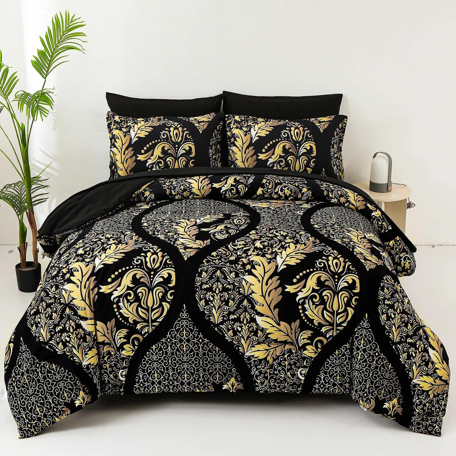 Regal Elegance Black and Gold 3 Pc Comforter & Pillow Cover Set KING