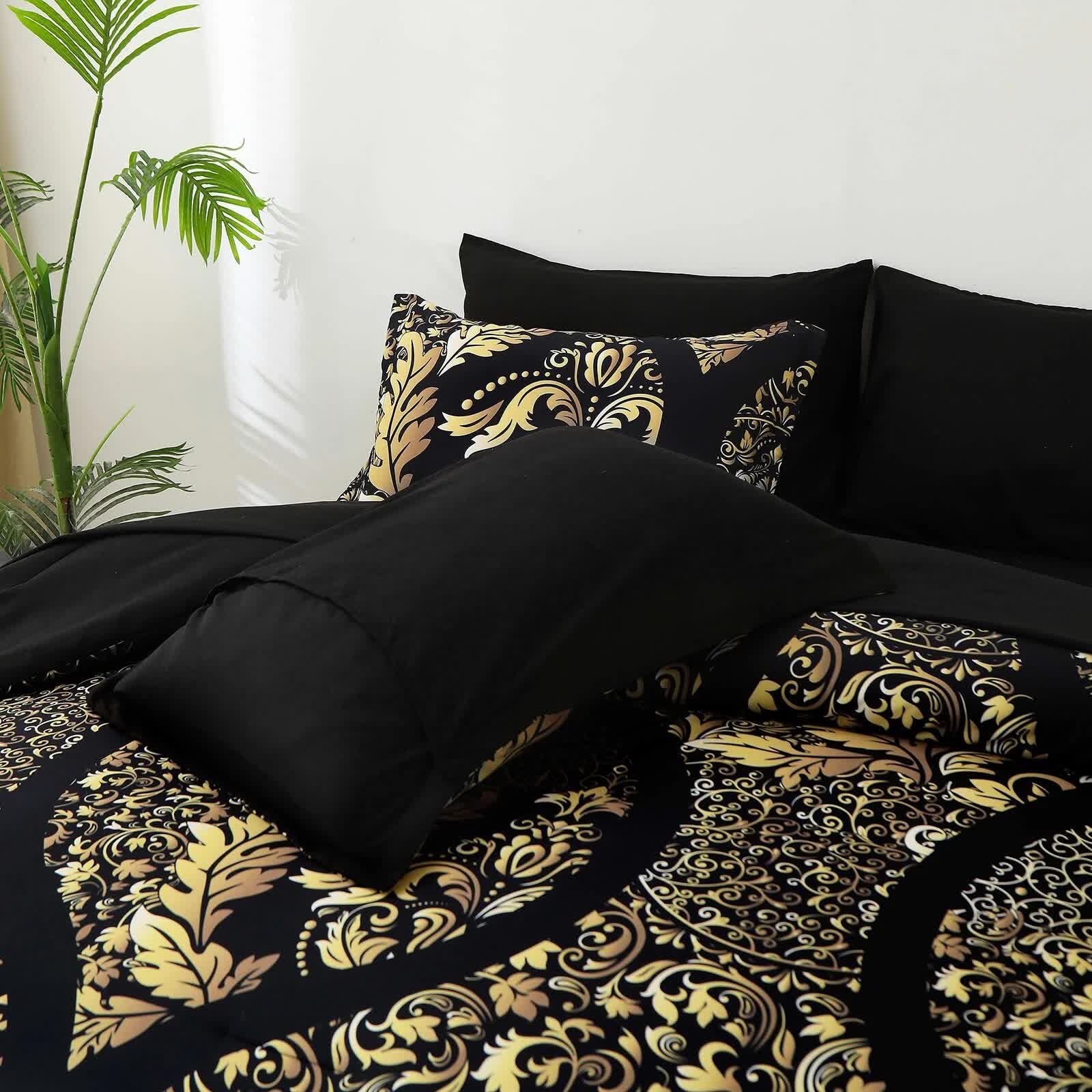 Regal Elegance Black and Gold 3 Pc Comforter & Pillow Cover Set KING 5