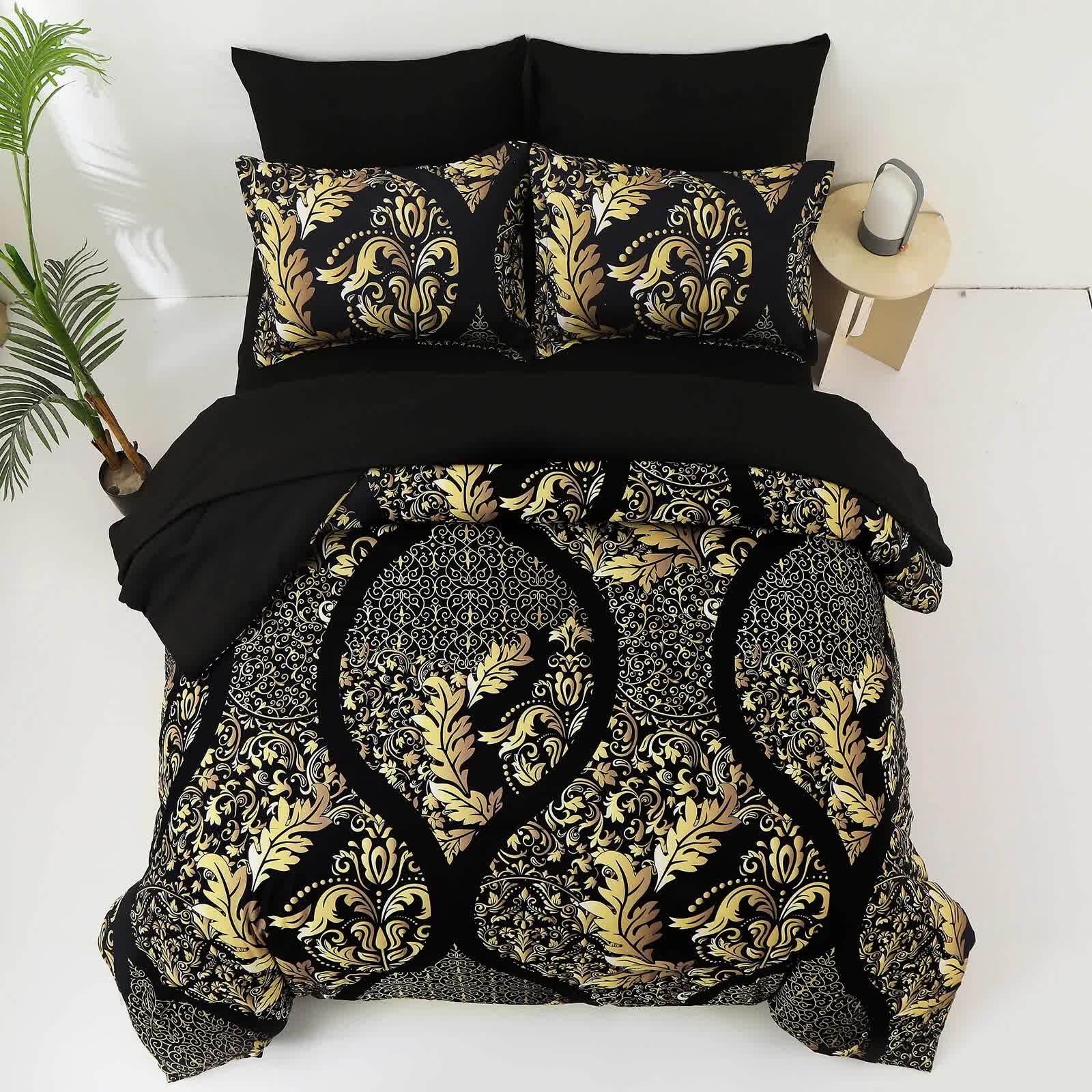 Regal Elegance Black and Gold 3 Pc Comforter & Pillow Cover Set KING 8