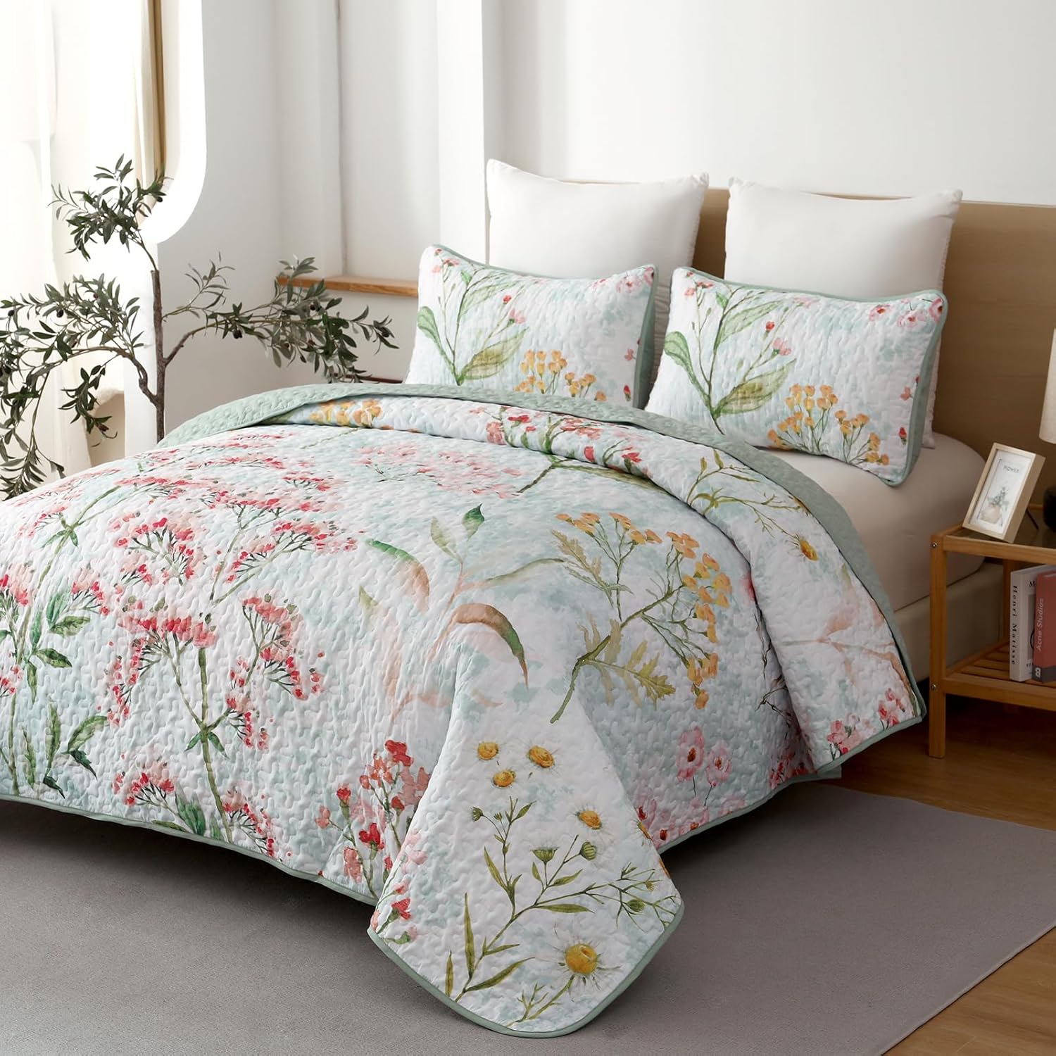 Opulent Sapphire bloom classy 3 Pc Bedspread & Pillow Cover Set