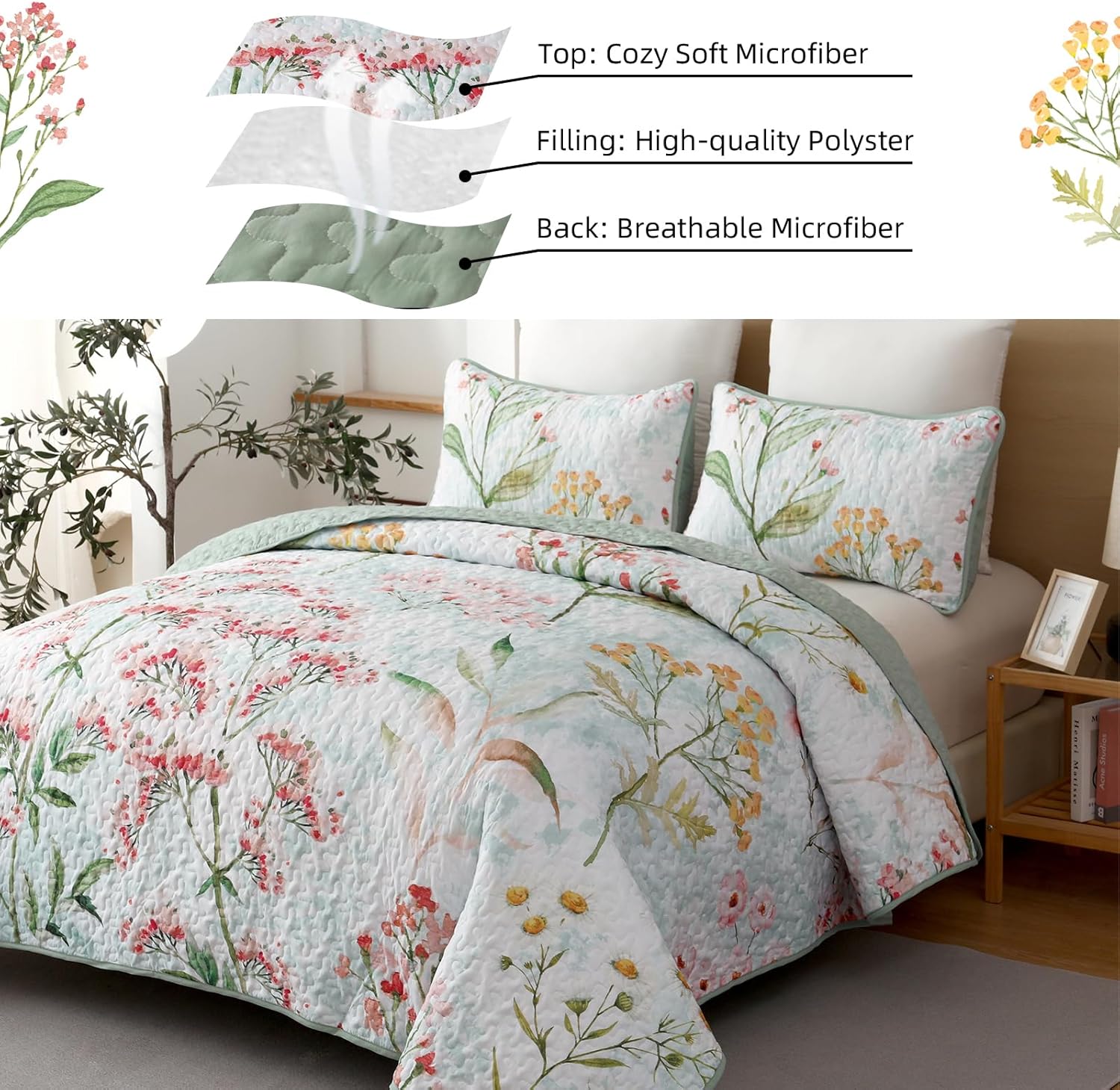 Opulent Sapphire bloom classy 3 Pc Bedspread & Pillow Cover Set 5